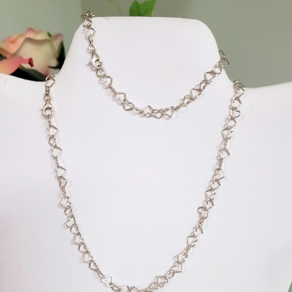 Sterling silver Italy vintage heart link SET necklace and bracelet 😍 - Picture 2 of 7